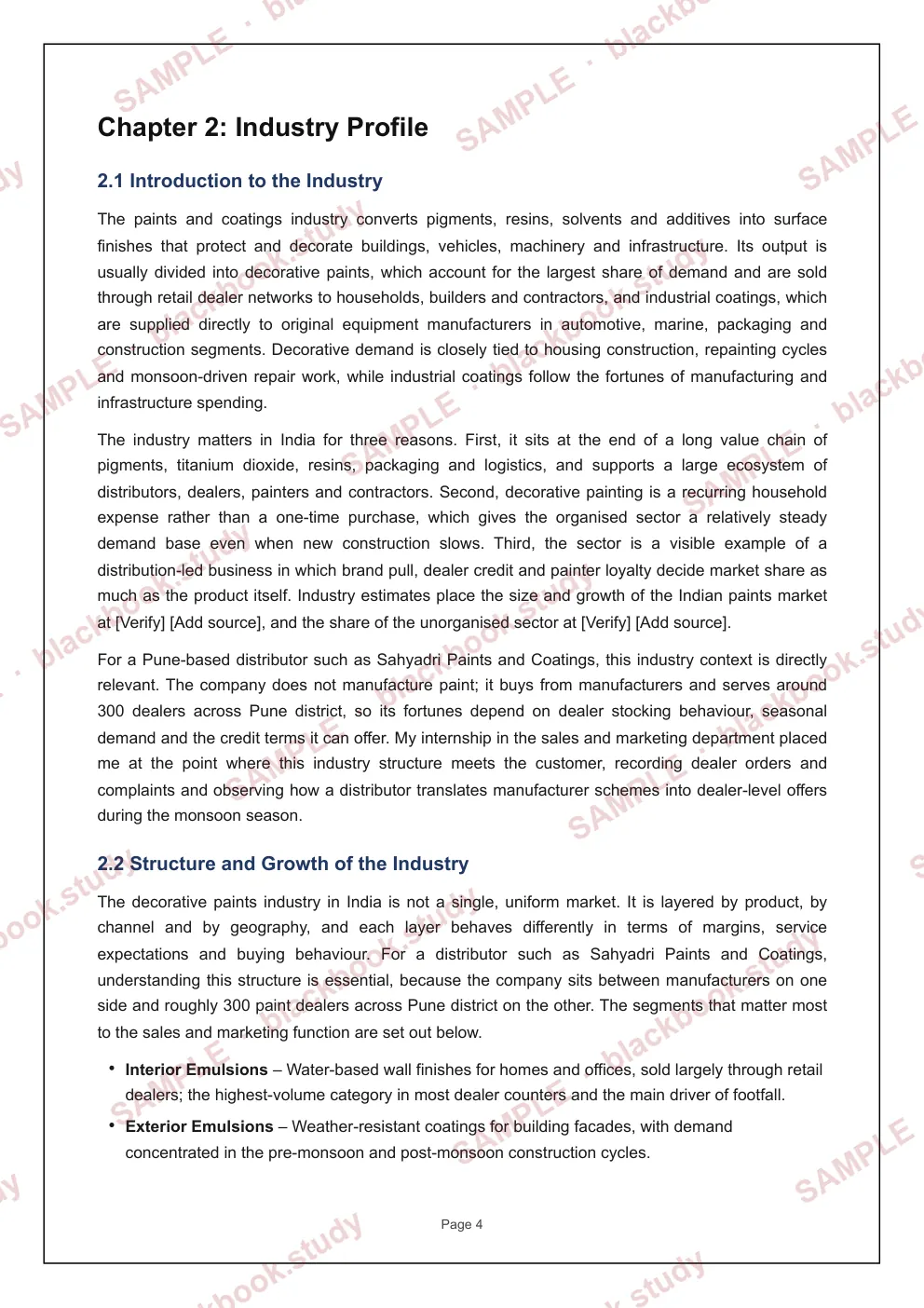 Sample blackbook page 11: Chapter 2: Industry profile