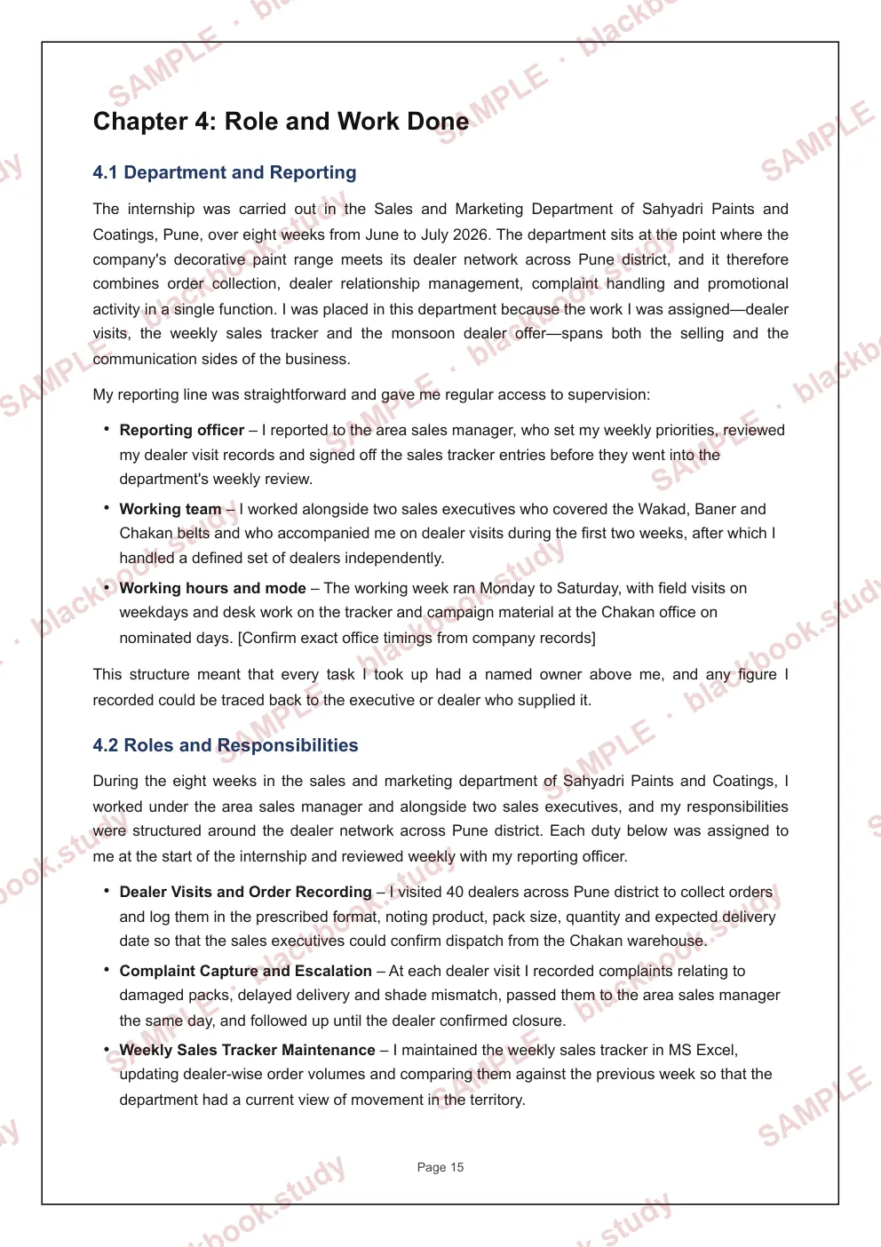 Sample blackbook page 22: Chapter 4: Role and work done