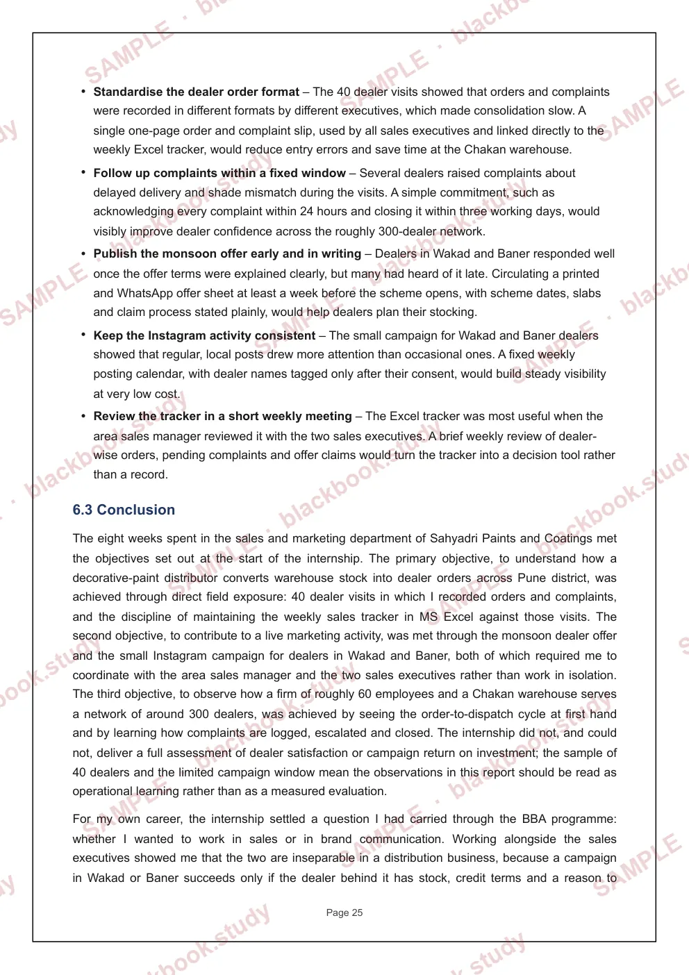 Sample blackbook page 32: 6.3 Conclusion