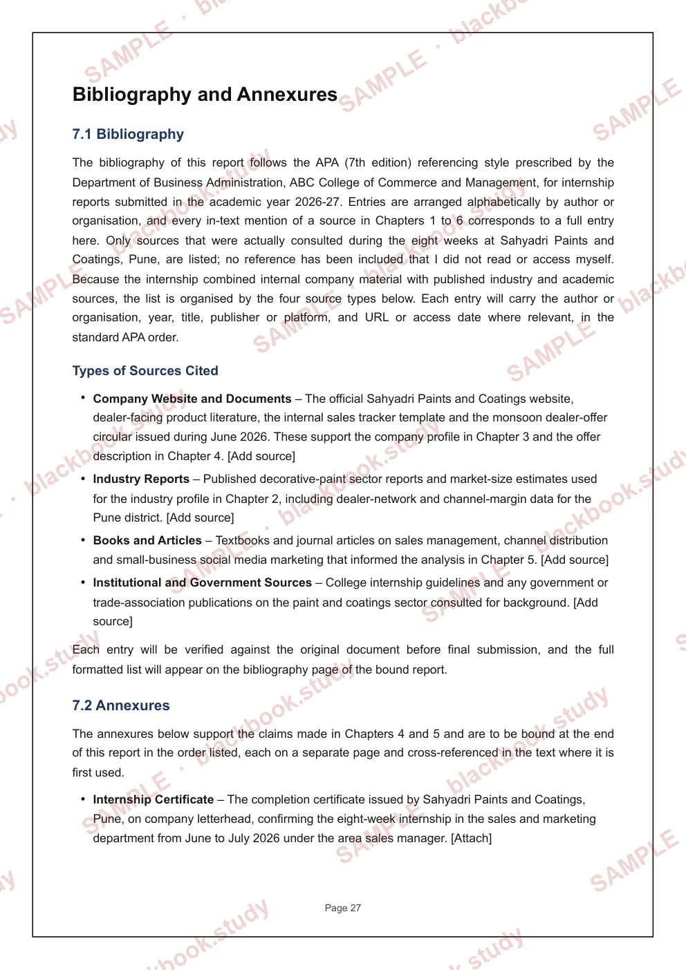 Sample blackbook page 34: 7.2 Annexures