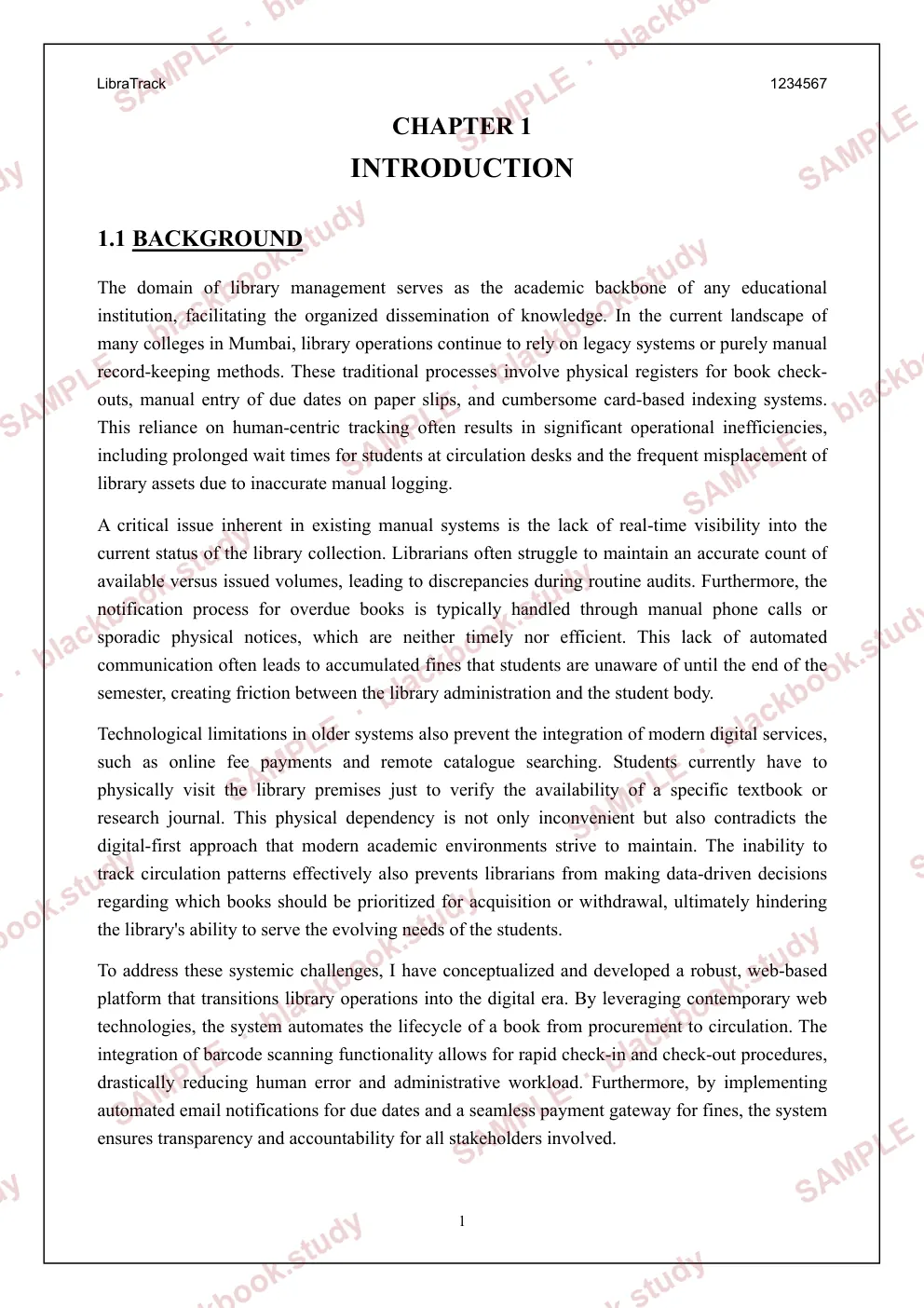Sample blackbook page 9: Chapter 1: Introduction