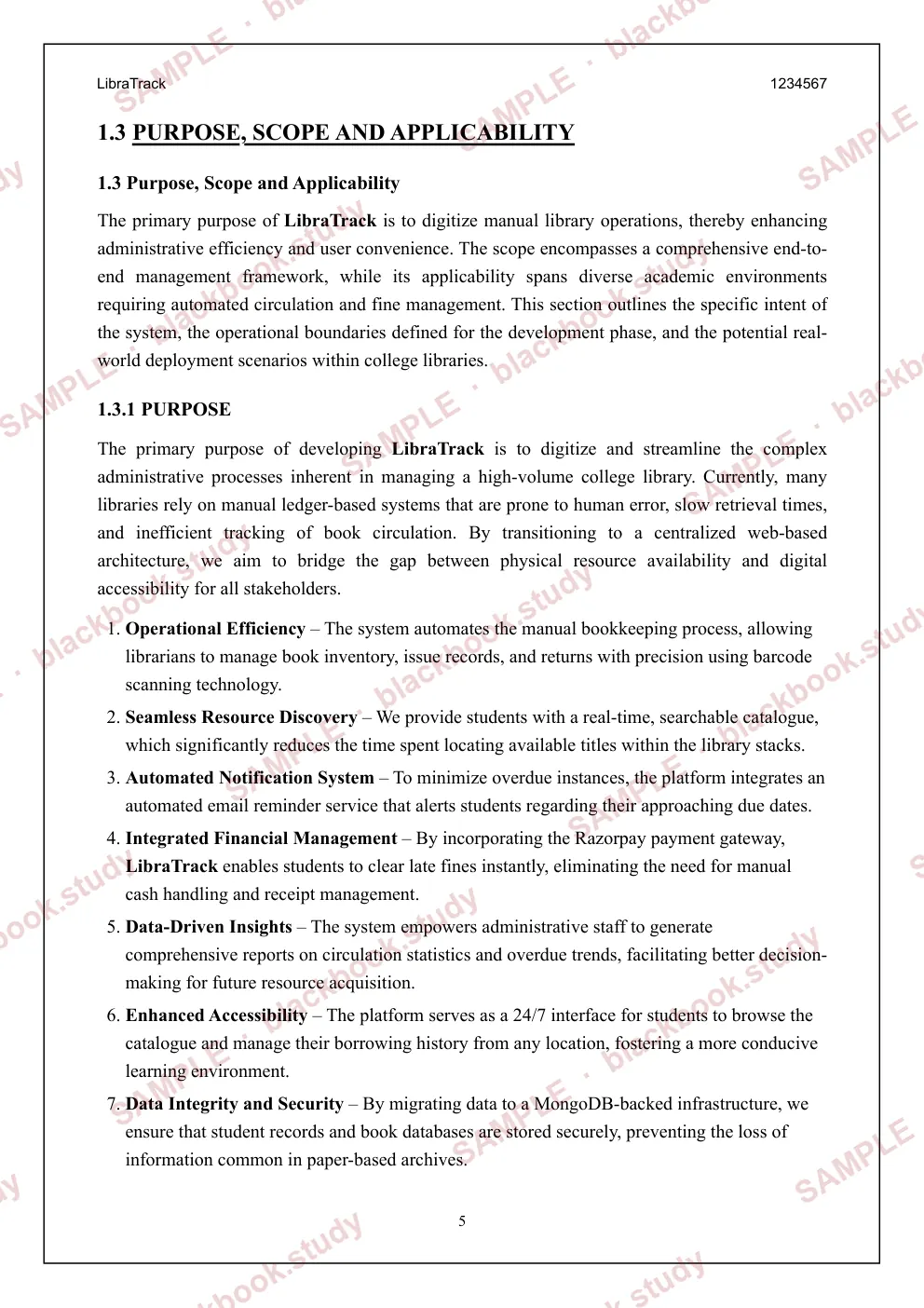 Sample blackbook page 13: 1.3 Purpose, scope and applicability