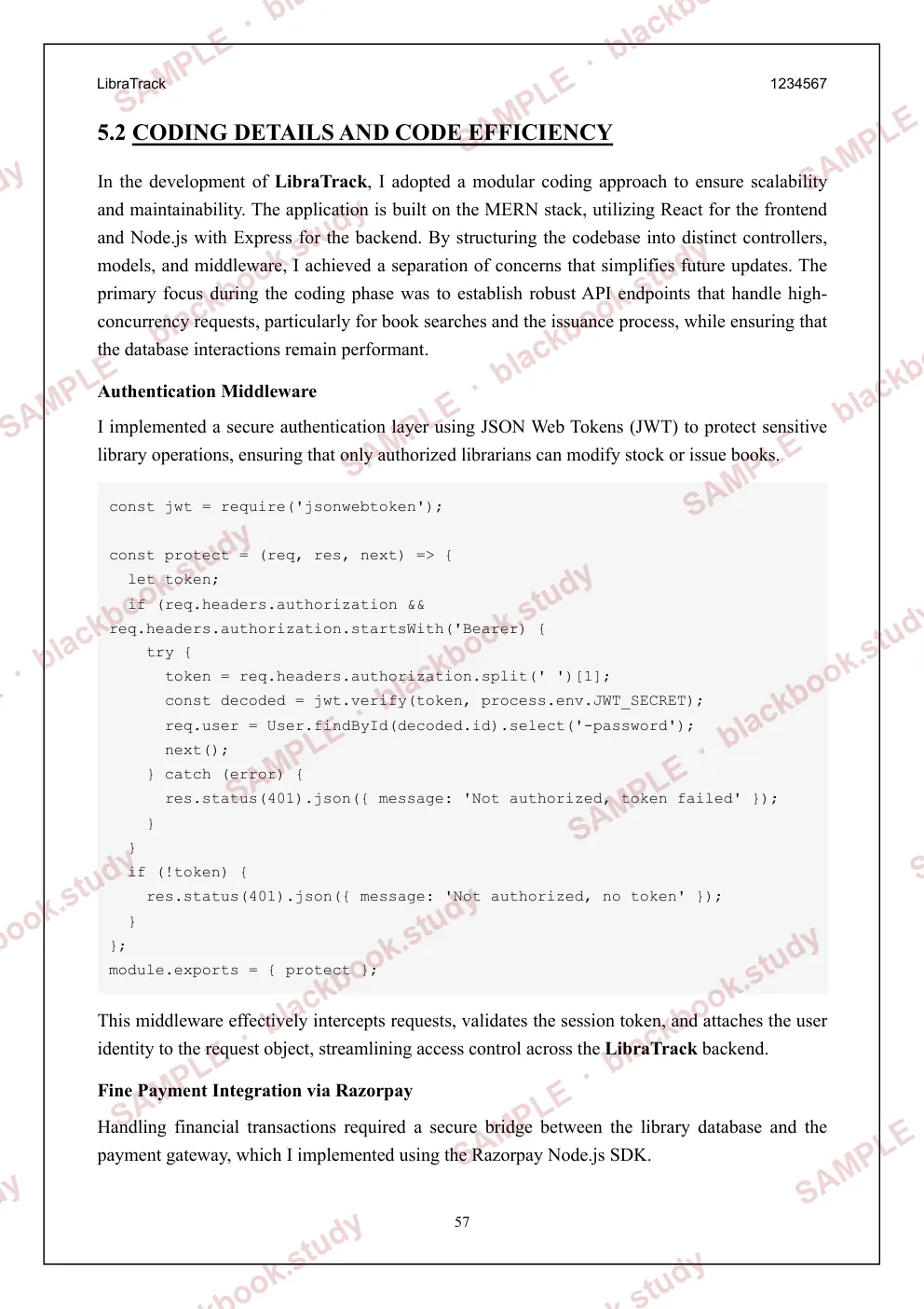 Sample blackbook page 65: 5.2 Coding details