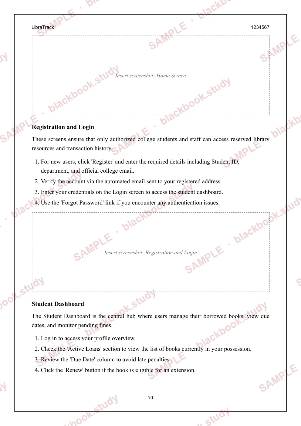 Sample blackbook page 78: 6.2 User guide