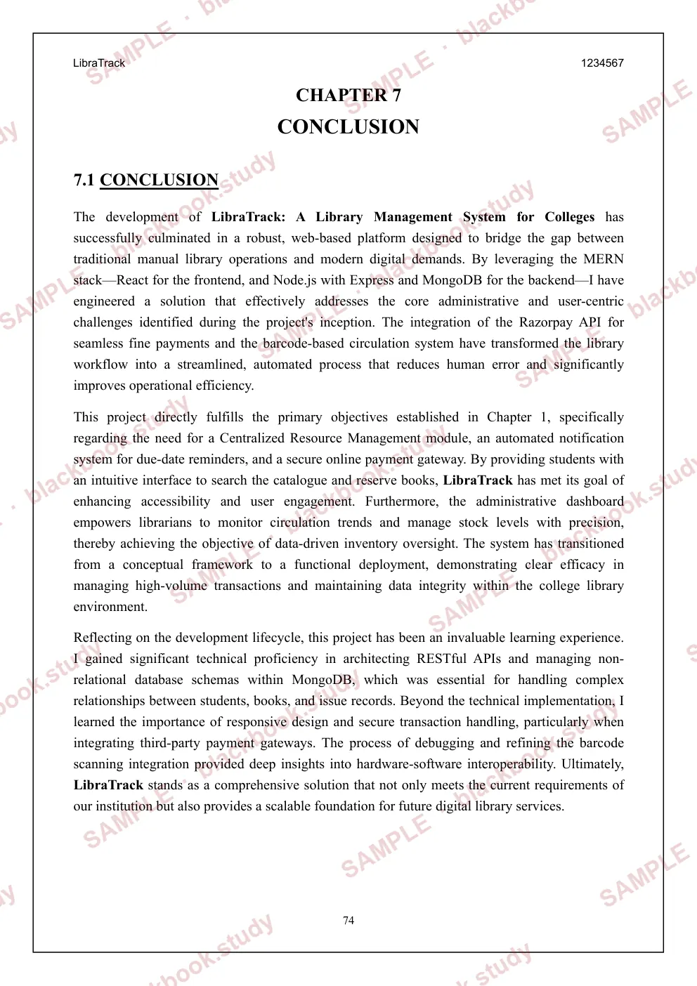 Sample blackbook page 82: 7.1 Conclusion