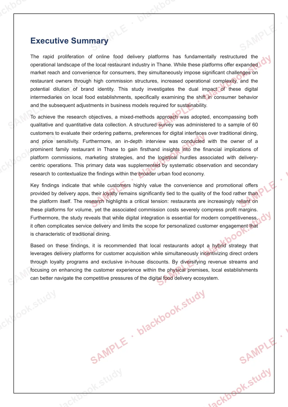 Sample blackbook page 5: Executive summary