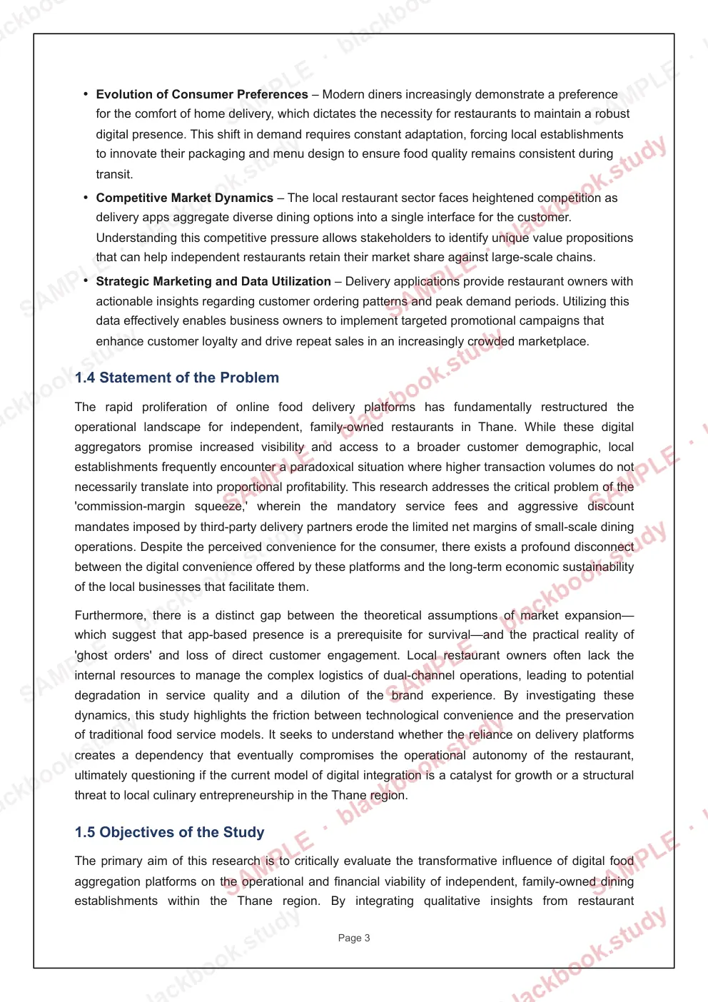 Sample blackbook page 10: 1.4 Statement of the problem