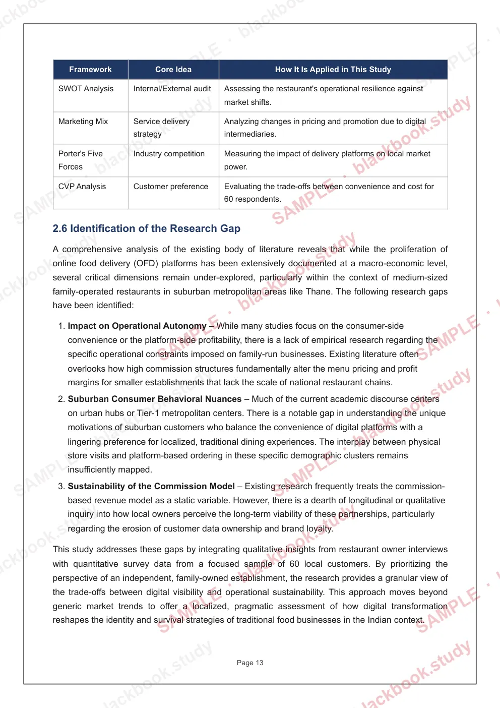 Sample blackbook page 20: 2.5 Analytical frameworks