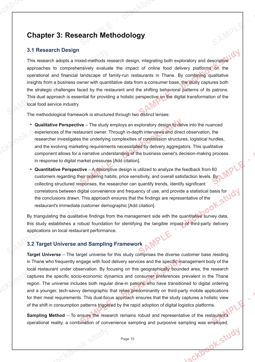 Sample blackbook page 22: Chapter 3: Research methodology